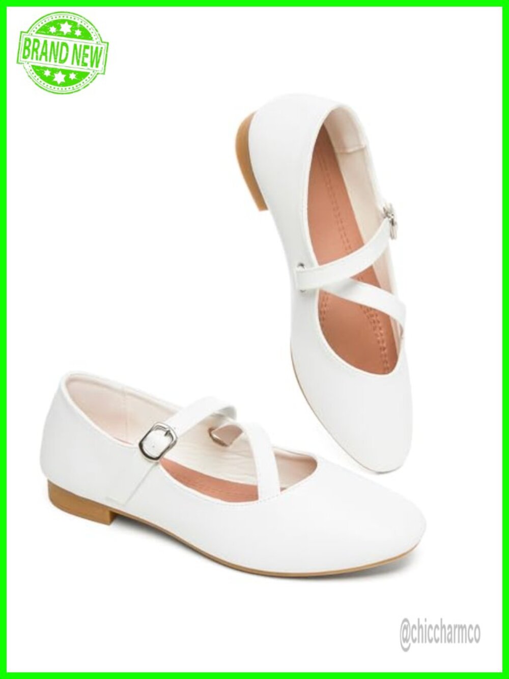 Women's Mary Jane Flats with Cross Strap, Memory Foam Insole, Faux Leather